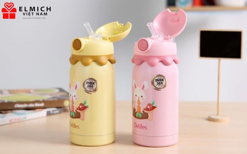 Bình nước giữ nhiệt cute Delites X20 họa tiết thỏ gặm cà rốt dành cho bé siêu đáng yêu